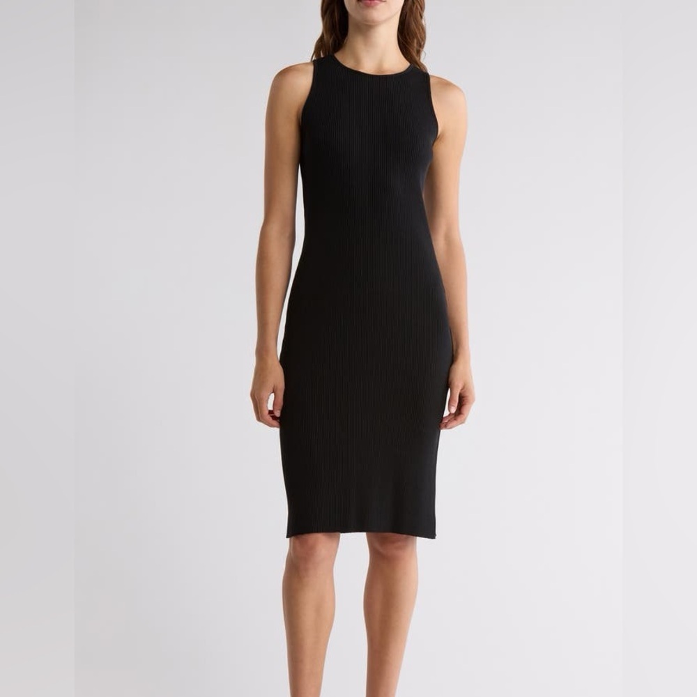Vince Ribbed Cotton Tank Midi Dress Black Womens Size Large